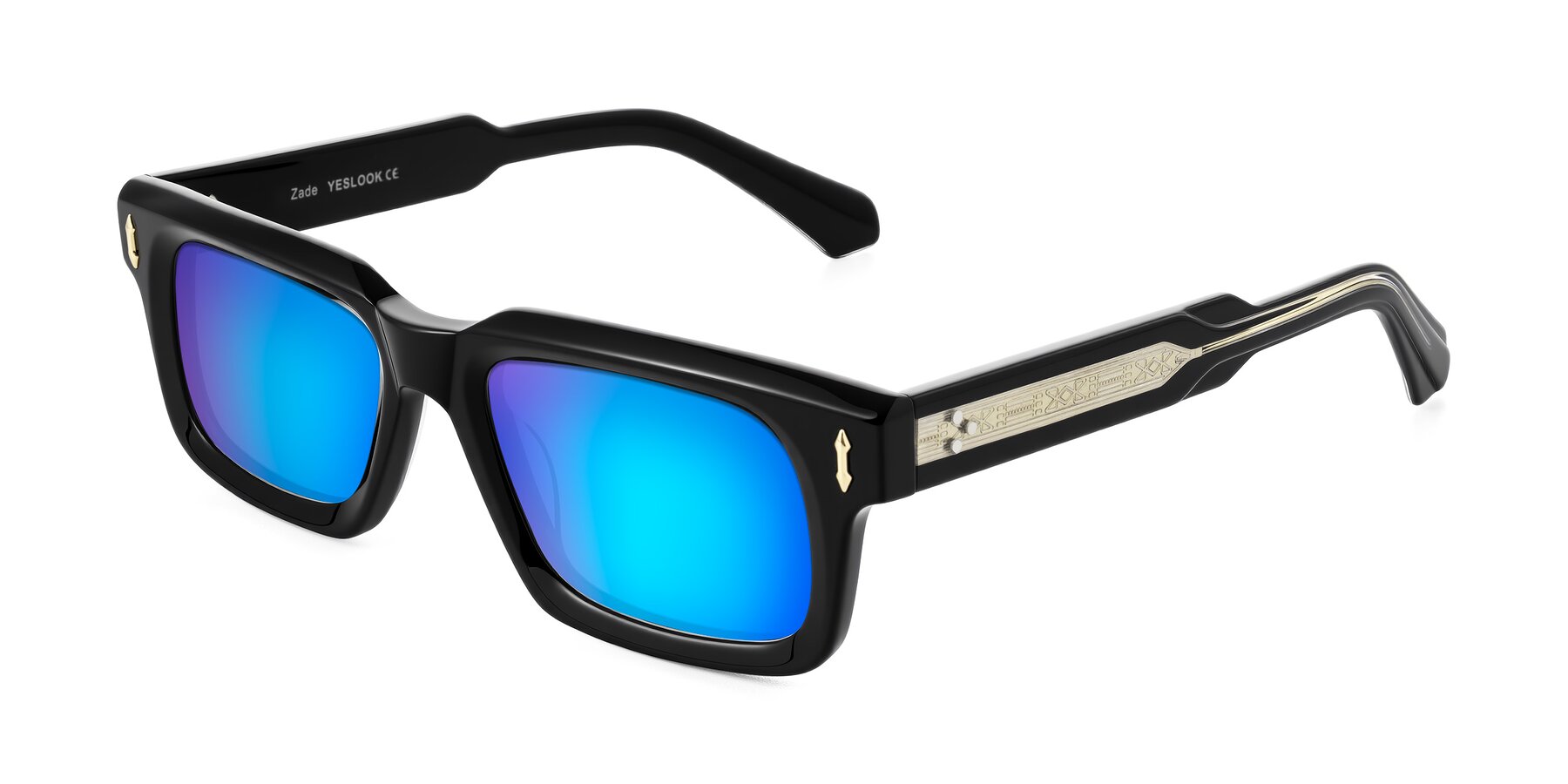Angle of Zade in Black with Blue Mirrored Lenses