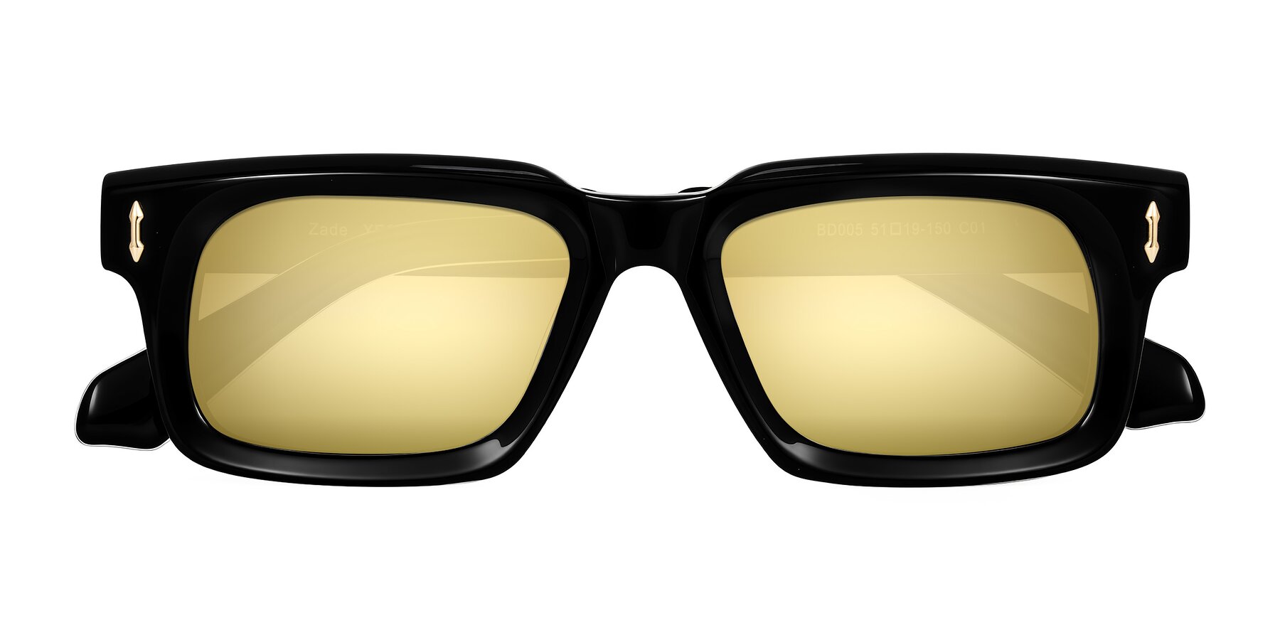 Folded Front of Zade in Black with Gold Mirrored Lenses