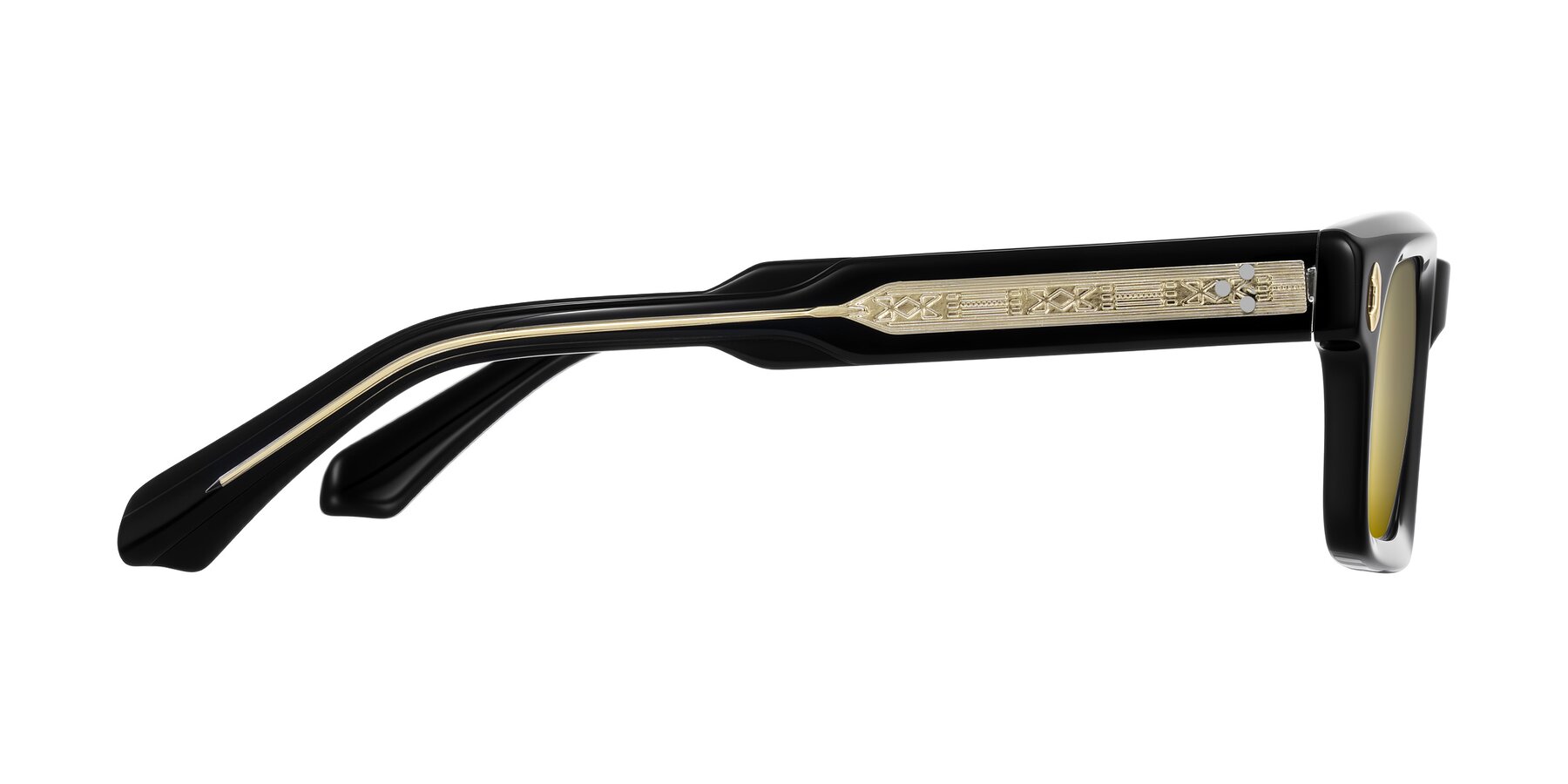 Side of Zade in Black with Gold Mirrored Lenses