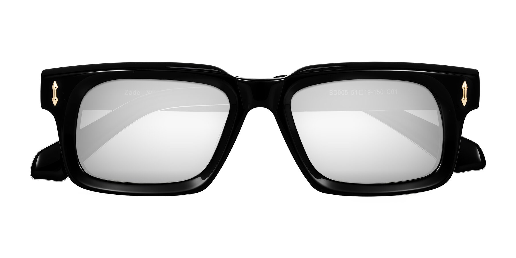 Folded Front of Zade in Black with Silver Mirrored Lenses