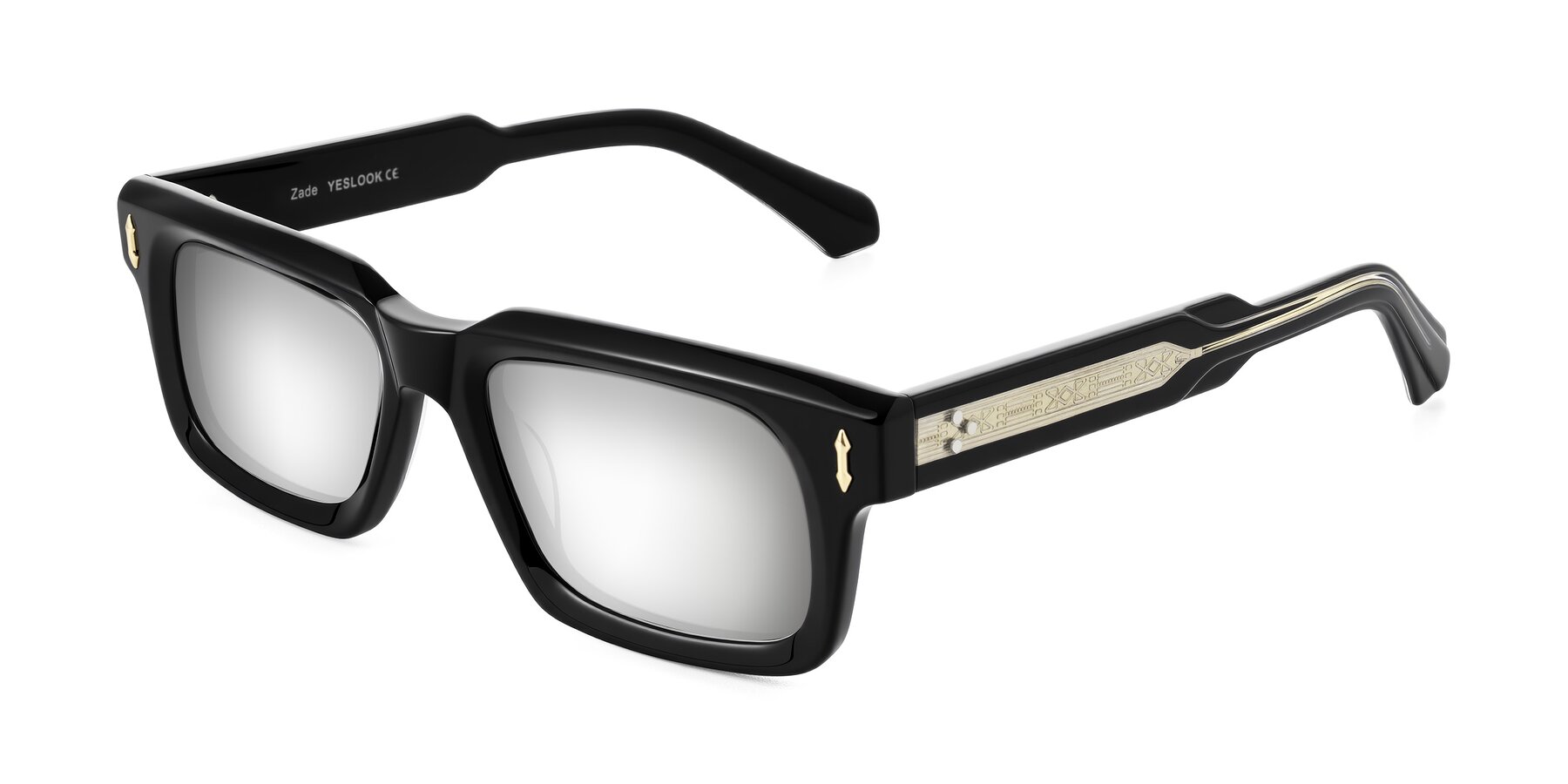 Angle of Zade in Black with Silver Mirrored Lenses