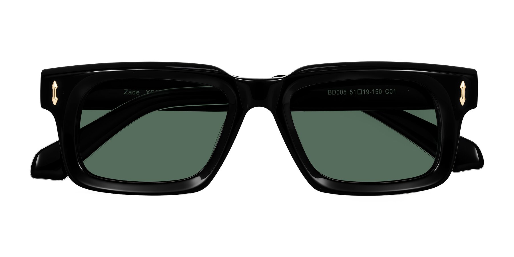 Folded Front of Zade in Black with Green Polarized Lenses