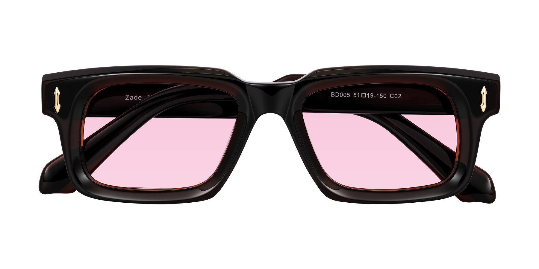 Folded Front of Zade in Translucent Brown with Light Pink Tinted Lenses