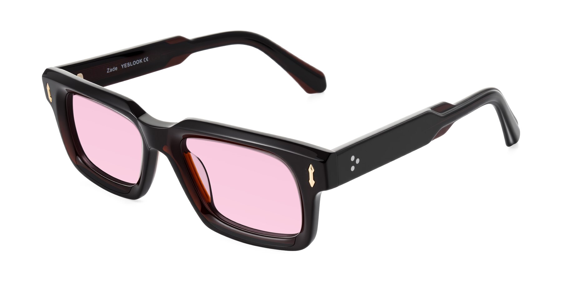 Angle of Zade in Translucent Brown with Light Pink Tinted Lenses