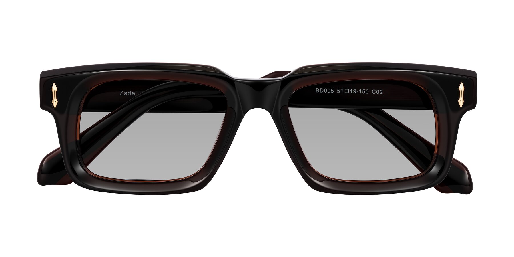 Folded Front of Zade in Translucent Brown with Light Gray Tinted Lenses