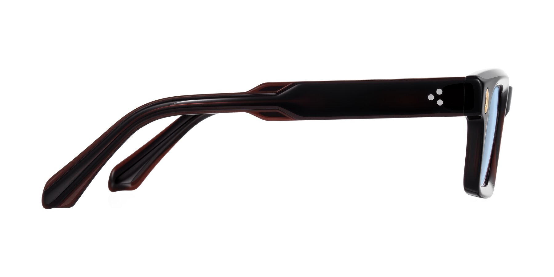 Side of Zade in Translucent Brown with Light Blue Tinted Lenses