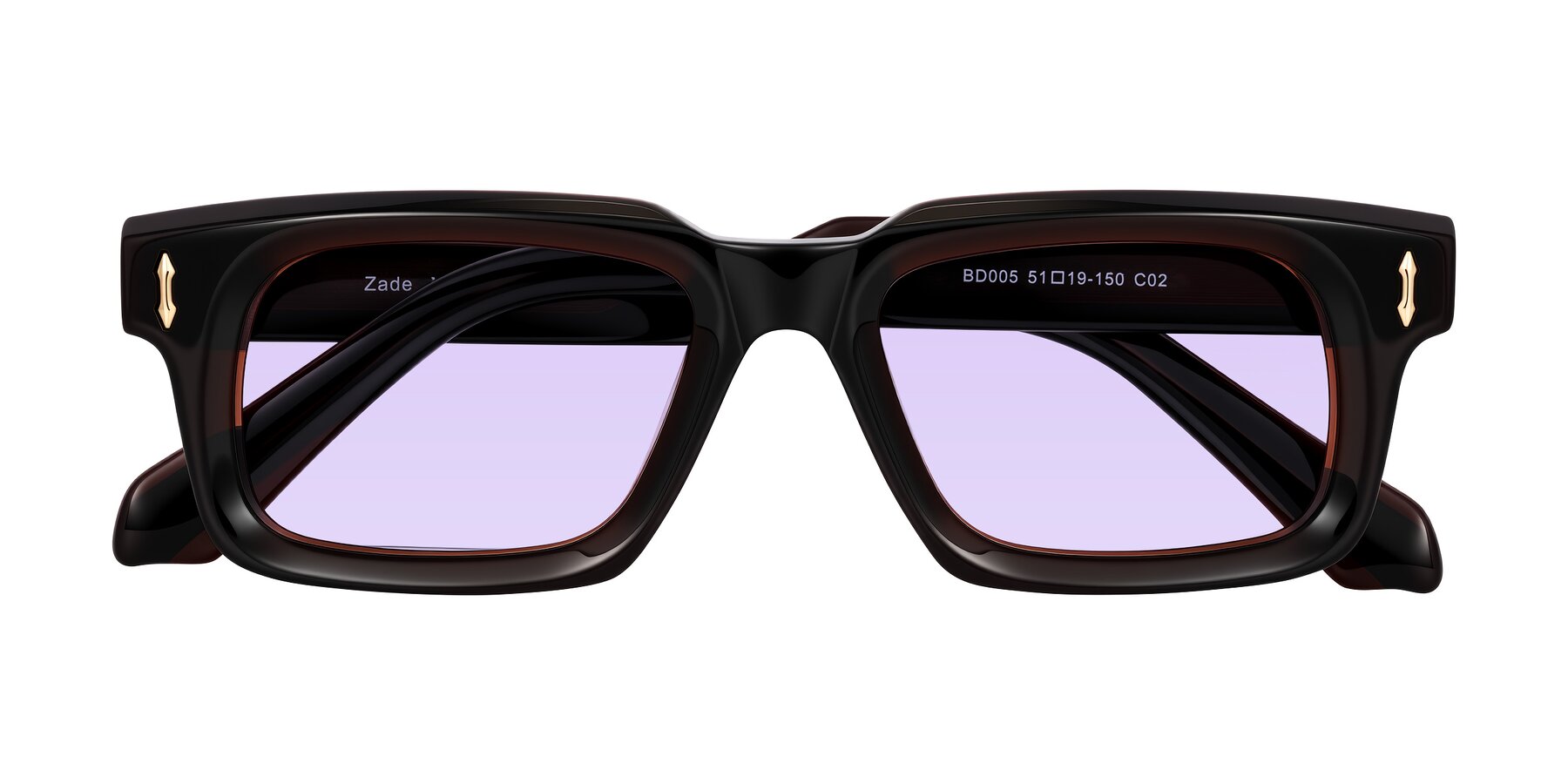 Folded Front of Zade in Translucent Brown with Light Purple Tinted Lenses