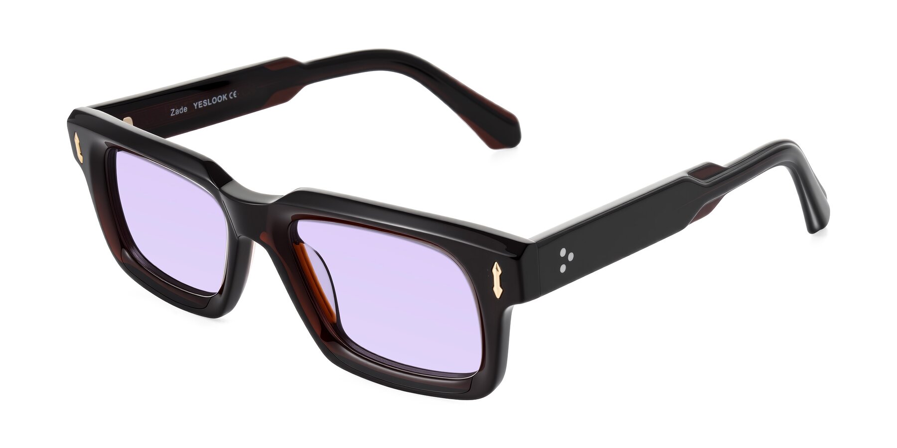Angle of Zade in Translucent Brown with Light Purple Tinted Lenses