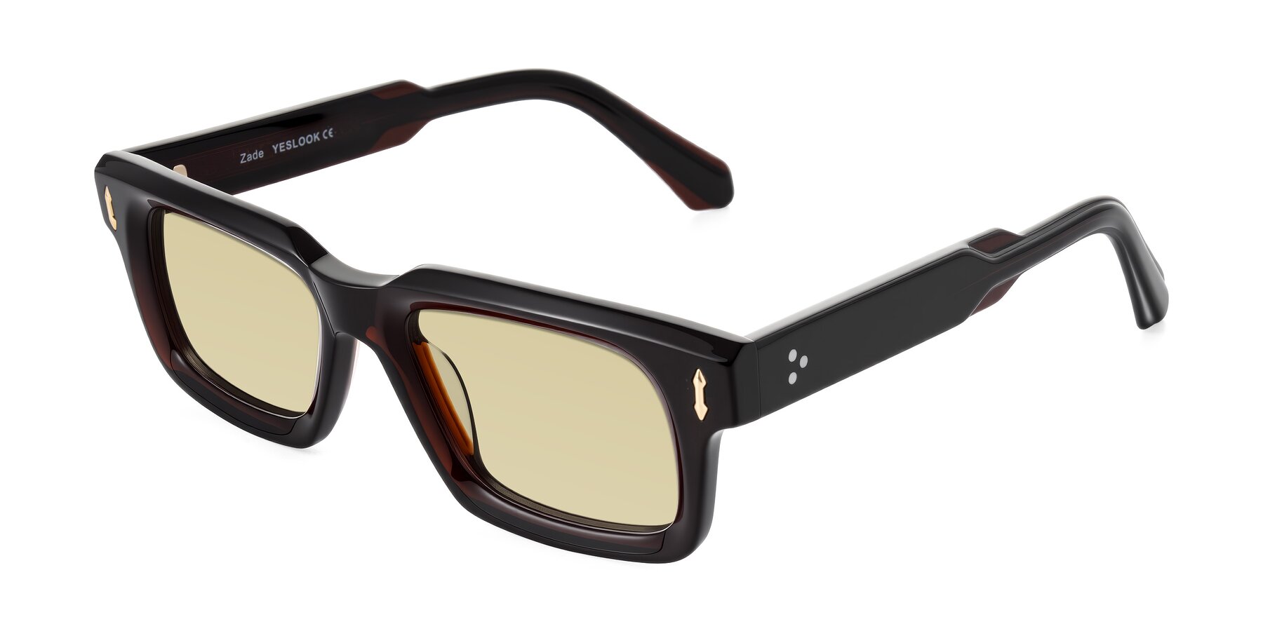 Angle of Zade in Translucent Brown with Light Champagne Tinted Lenses