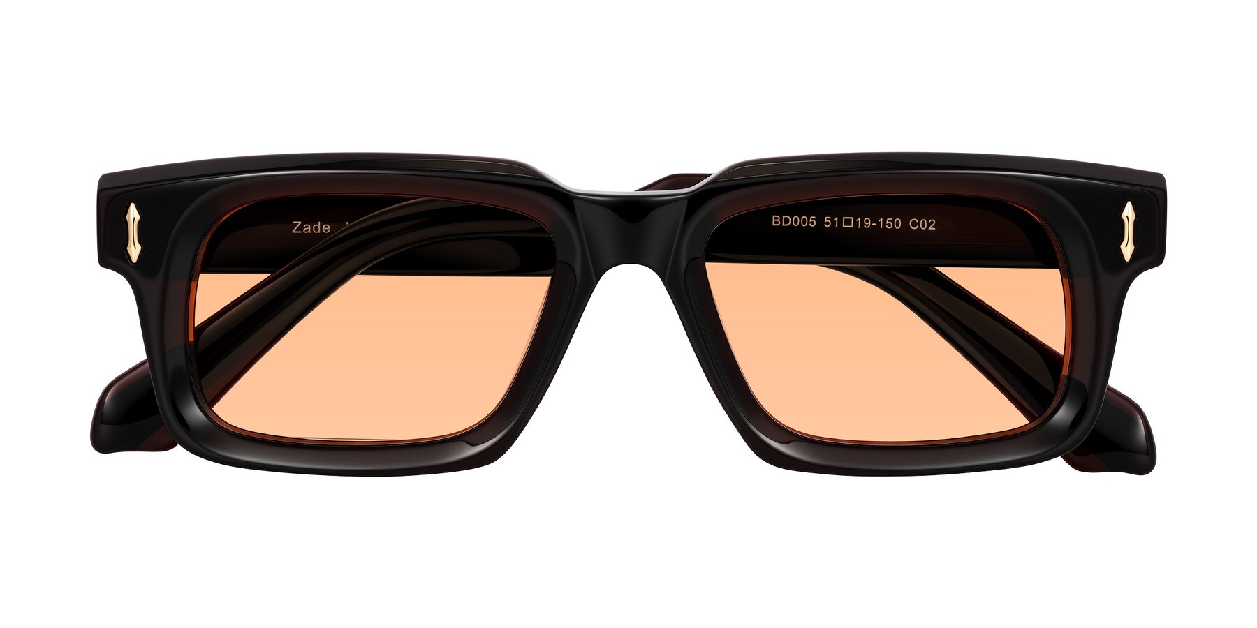 Folded Front of Zade in Translucent Brown with Light Orange Tinted Lenses