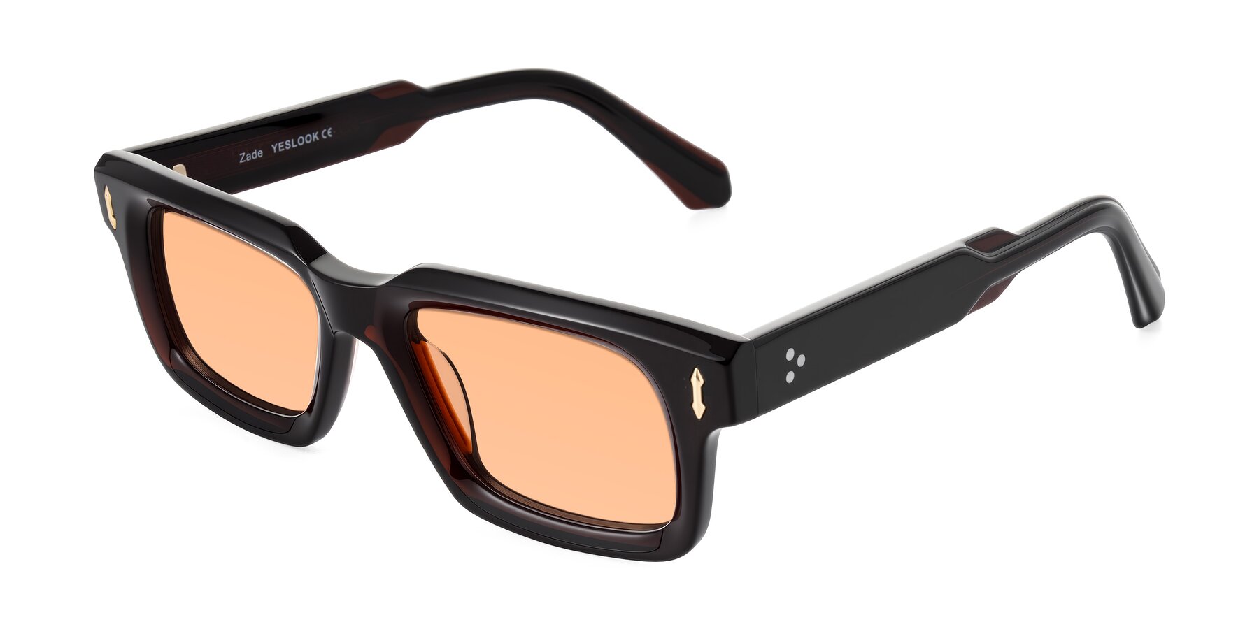 Angle of Zade in Translucent Brown with Light Orange Tinted Lenses