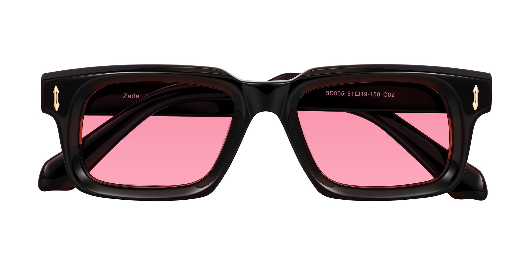 Folded Front of Zade in Translucent Brown with Pink Tinted Lenses