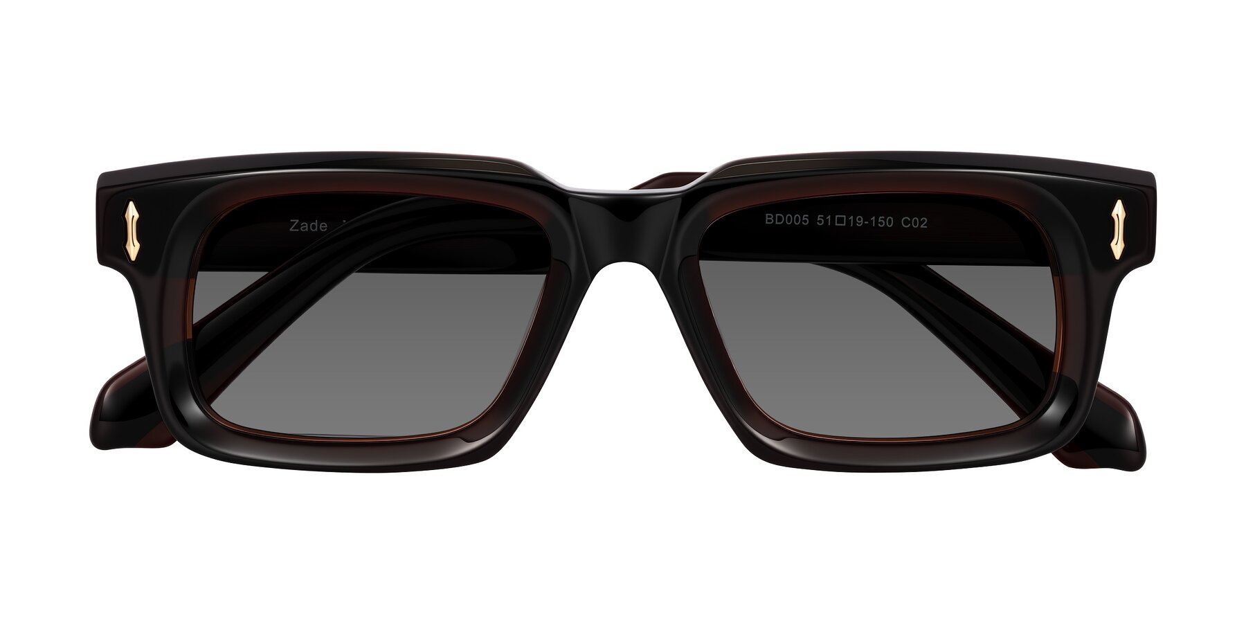 Folded Front of Zade in Translucent Brown with Medium Gray Tinted Lenses