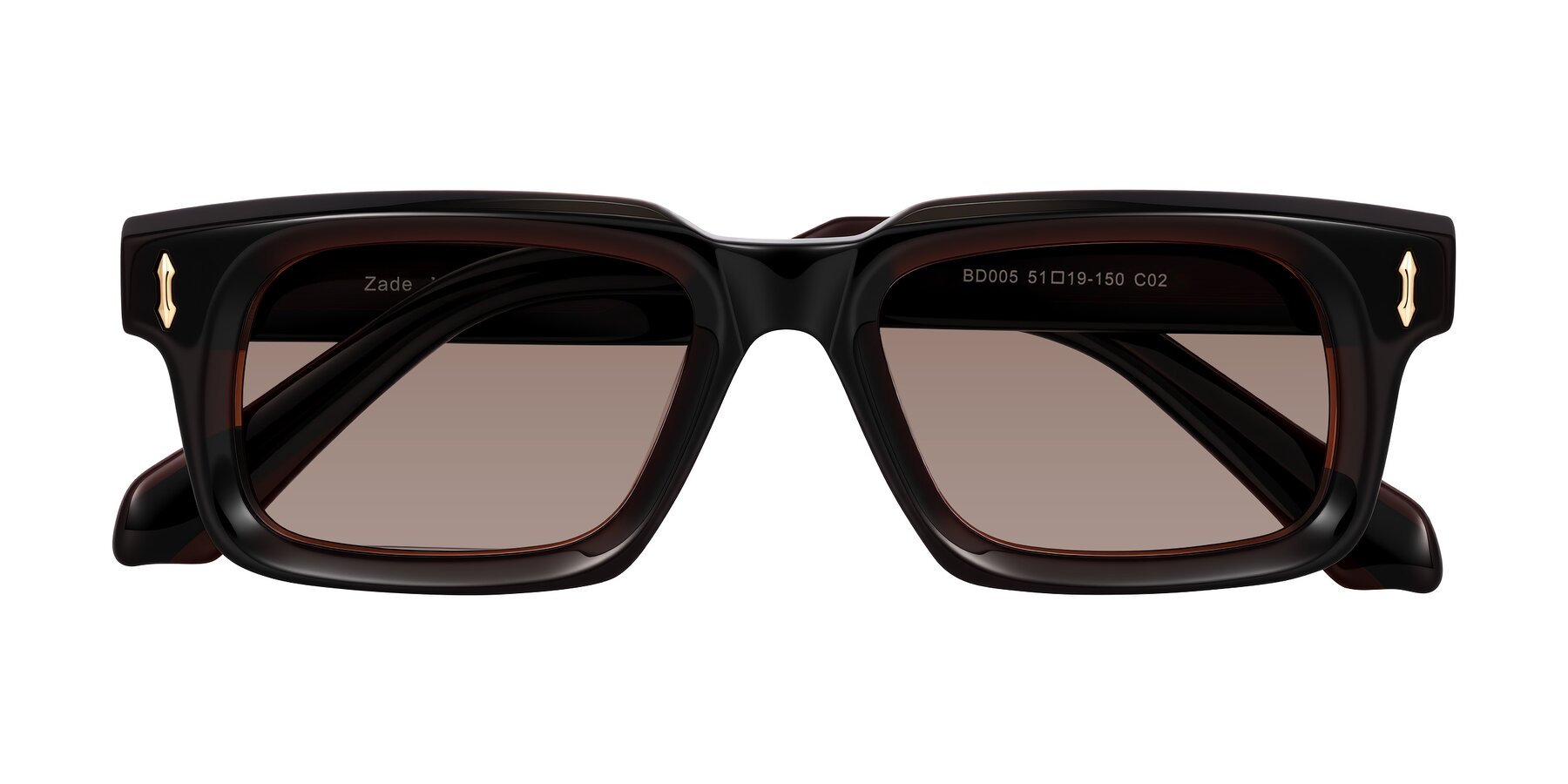 Folded Front of Zade in Translucent Brown with Medium Brown Tinted Lenses