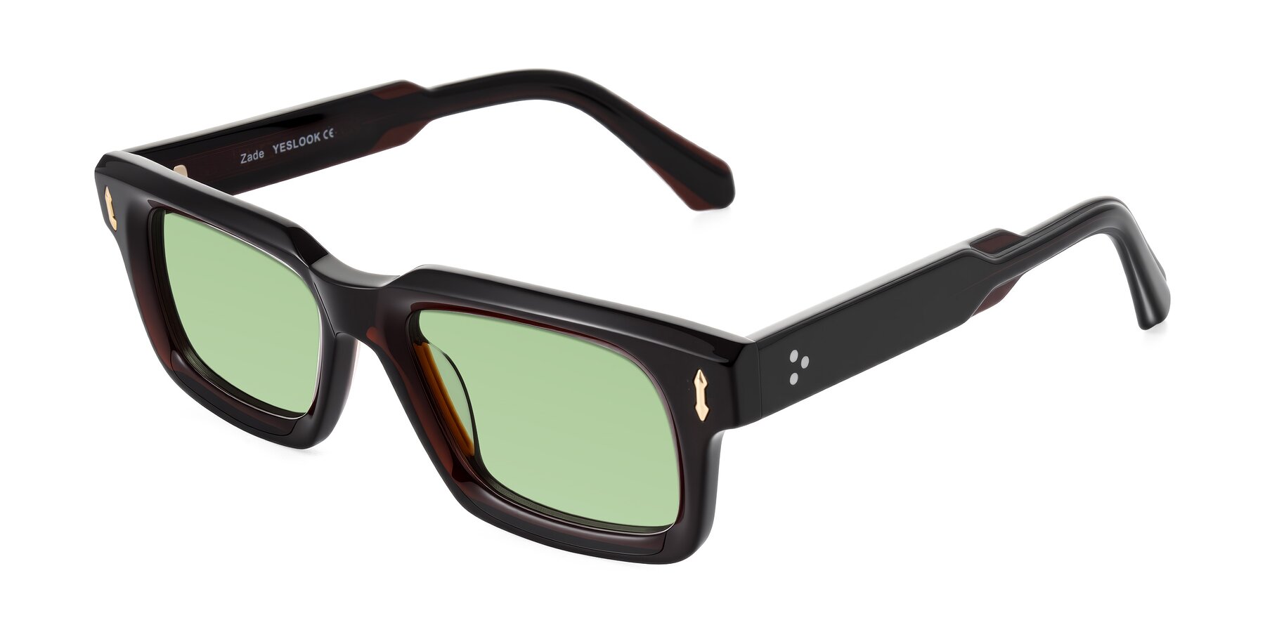 Angle of Zade in Translucent Brown with Medium Green Tinted Lenses