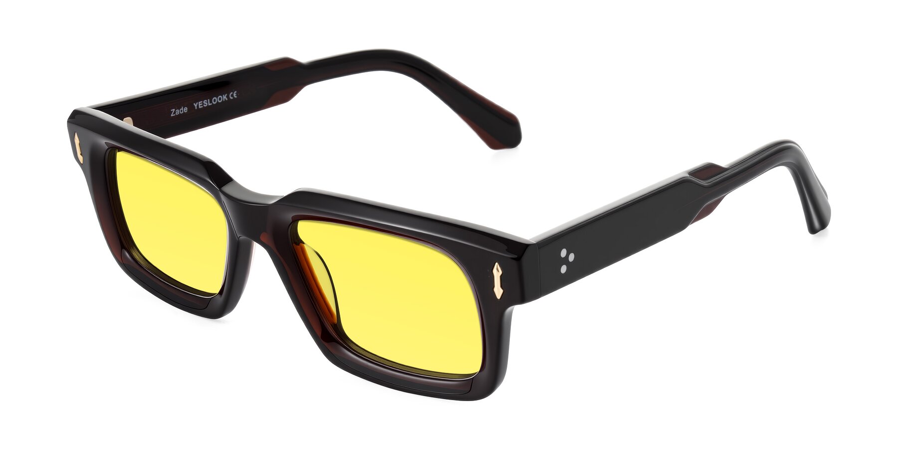 Angle of Zade in Translucent Brown with Medium Yellow Tinted Lenses
