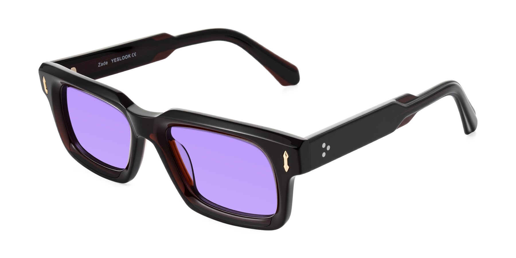 Angle of Zade in Translucent Brown with Medium Purple Tinted Lenses