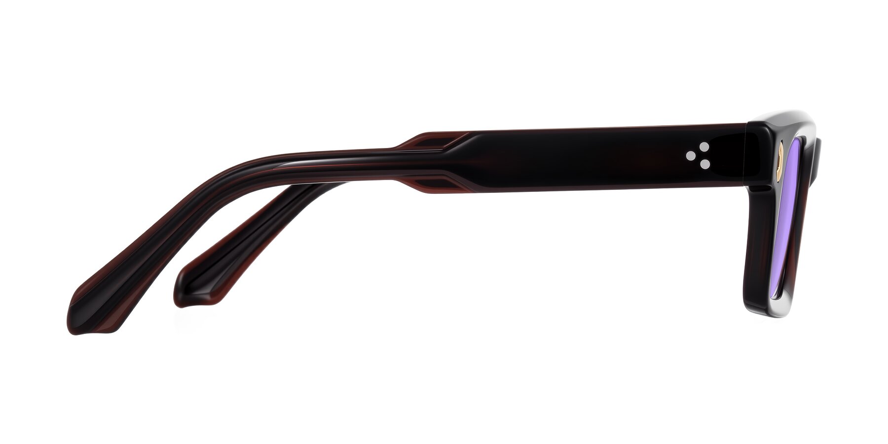 Side of Zade in Translucent Brown with Medium Purple Tinted Lenses