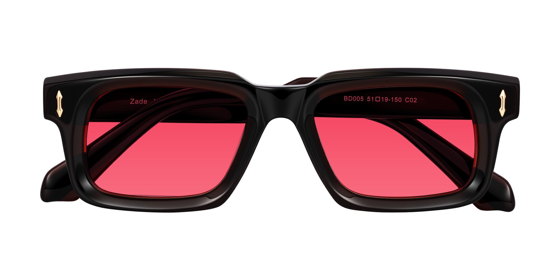 Folded Front of Zade in Translucent Brown with Red Tinted Lenses