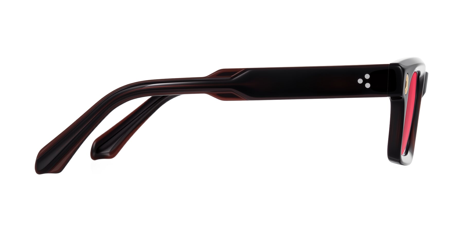 Side of Zade in Translucent Brown with Red Tinted Lenses