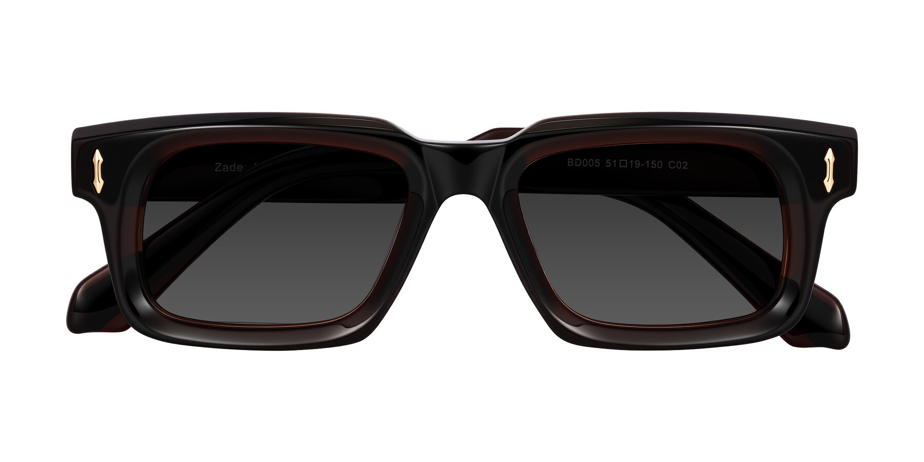 Folded Front of Zade in Translucent Brown with Gray Tinted Lenses