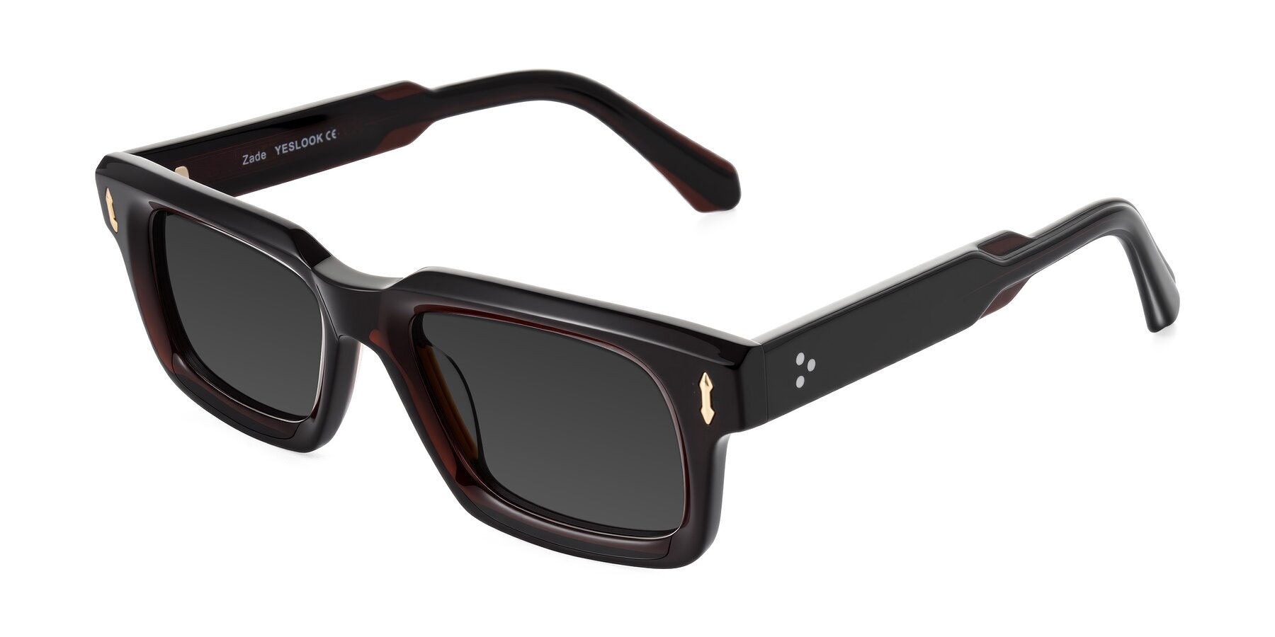 Angle of Zade in Translucent Brown with Gray Tinted Lenses