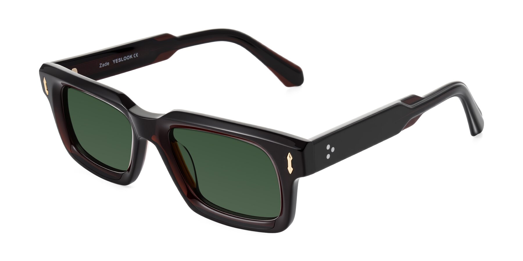 Angle of Zade in Translucent Brown with Green Tinted Lenses