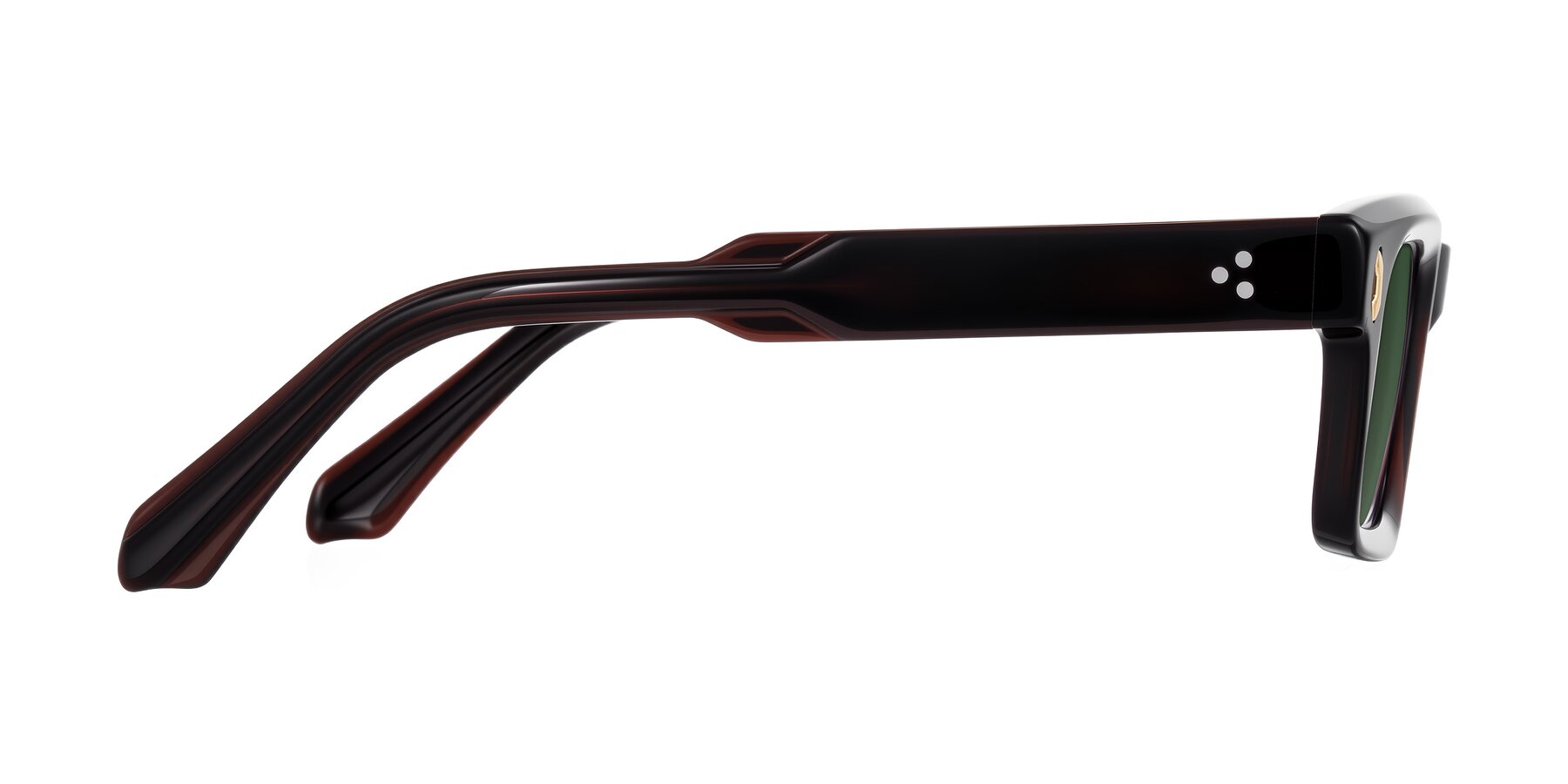 Side of Zade in Translucent Brown with Green Tinted Lenses