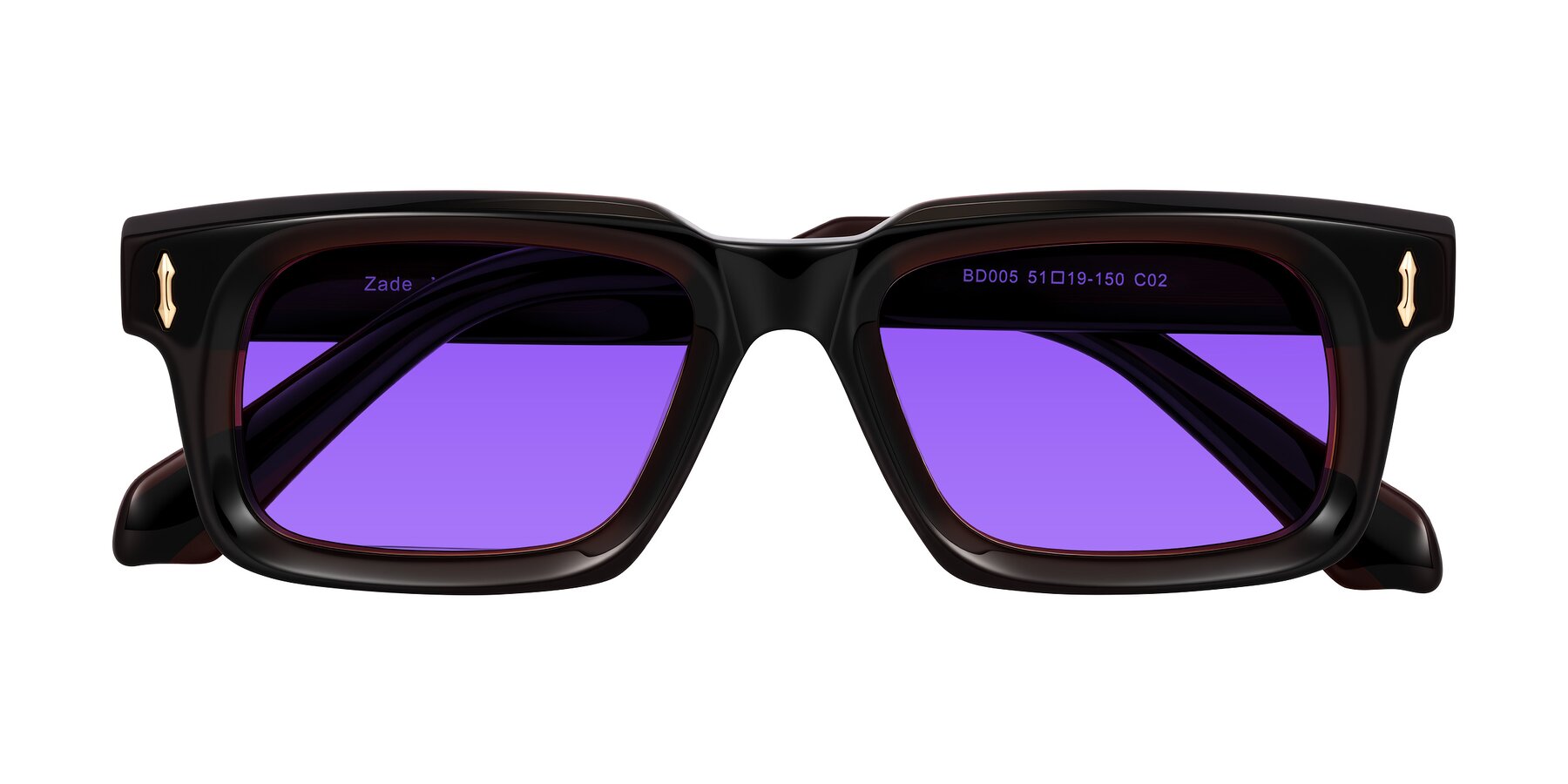 Folded Front of Zade in Translucent Brown with Purple Tinted Lenses