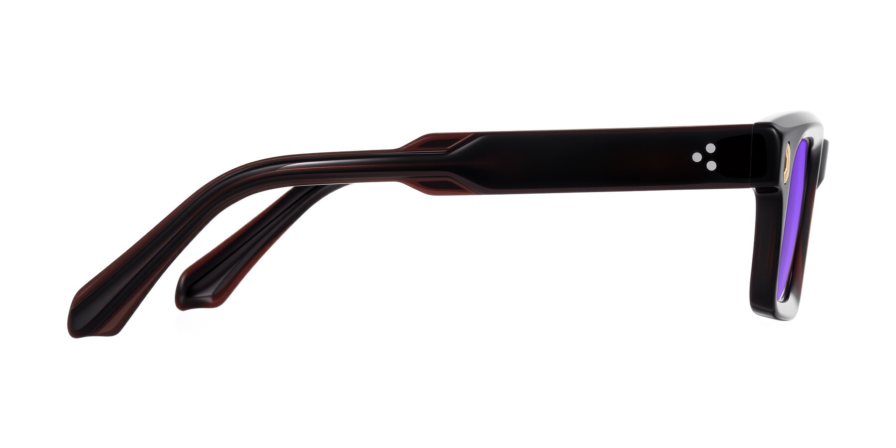 Side of Zade in Translucent Brown with Purple Tinted Lenses