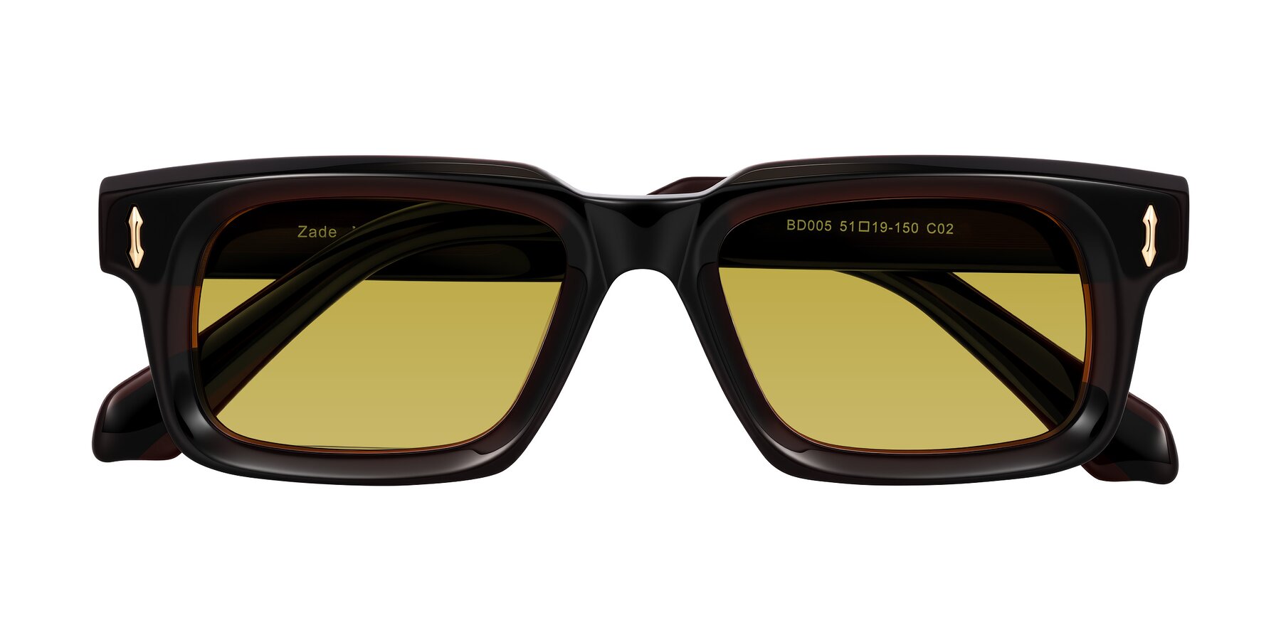 Folded Front of Zade in Translucent Brown with Champagne Tinted Lenses