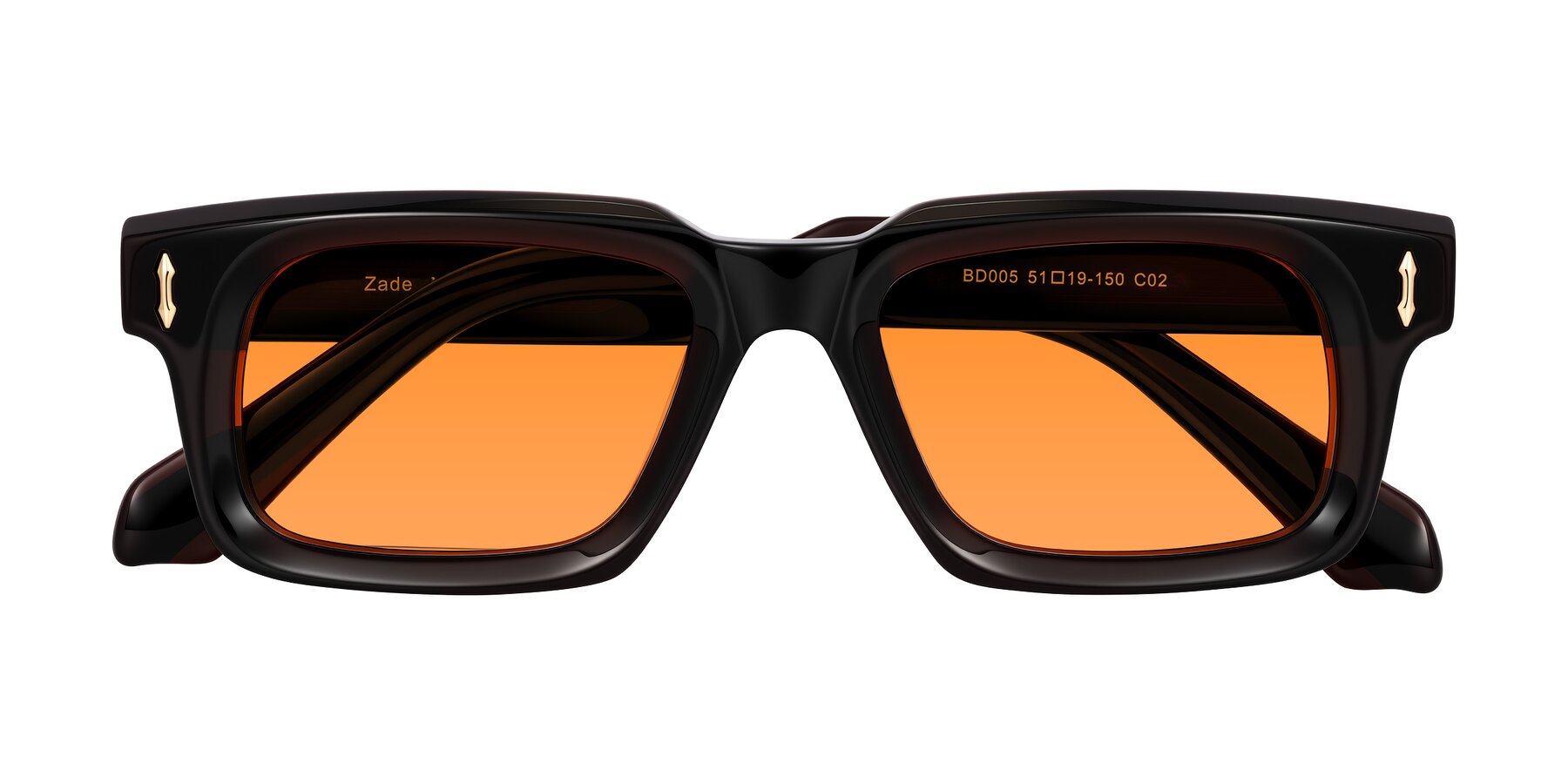 Folded Front of Zade in Translucent Brown with Orange Tinted Lenses