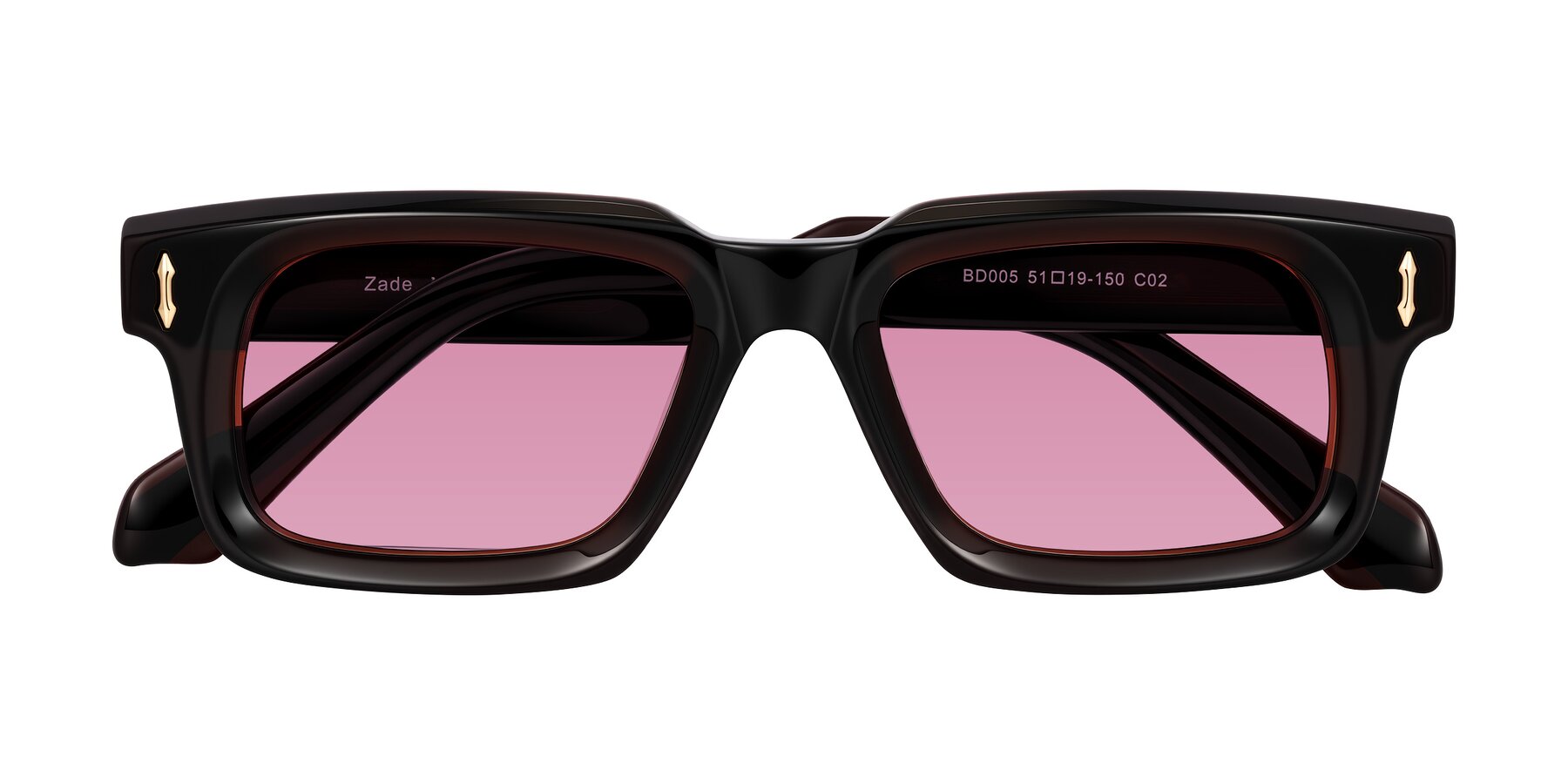 Folded Front of Zade in Translucent Brown with Medium Wine Tinted Lenses