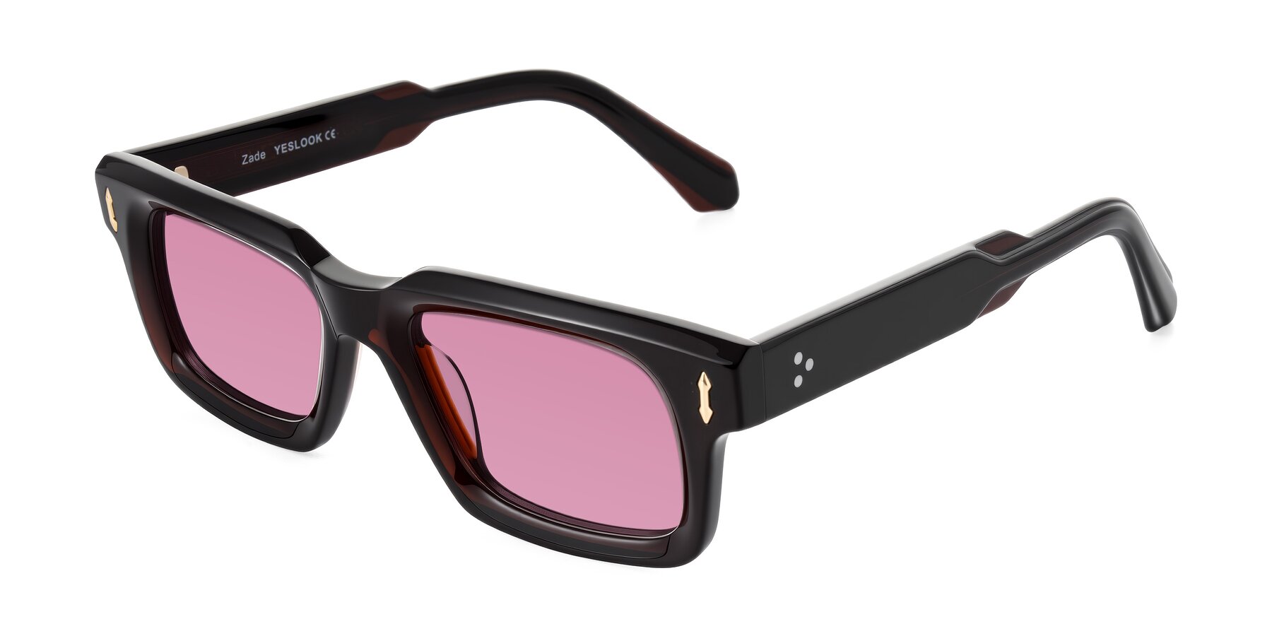 Angle of Zade in Translucent Brown with Medium Wine Tinted Lenses