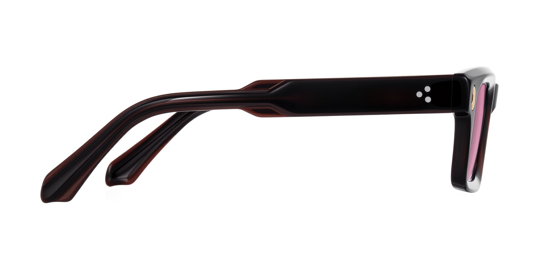 Side of Zade in Translucent Brown with Medium Wine Tinted Lenses
