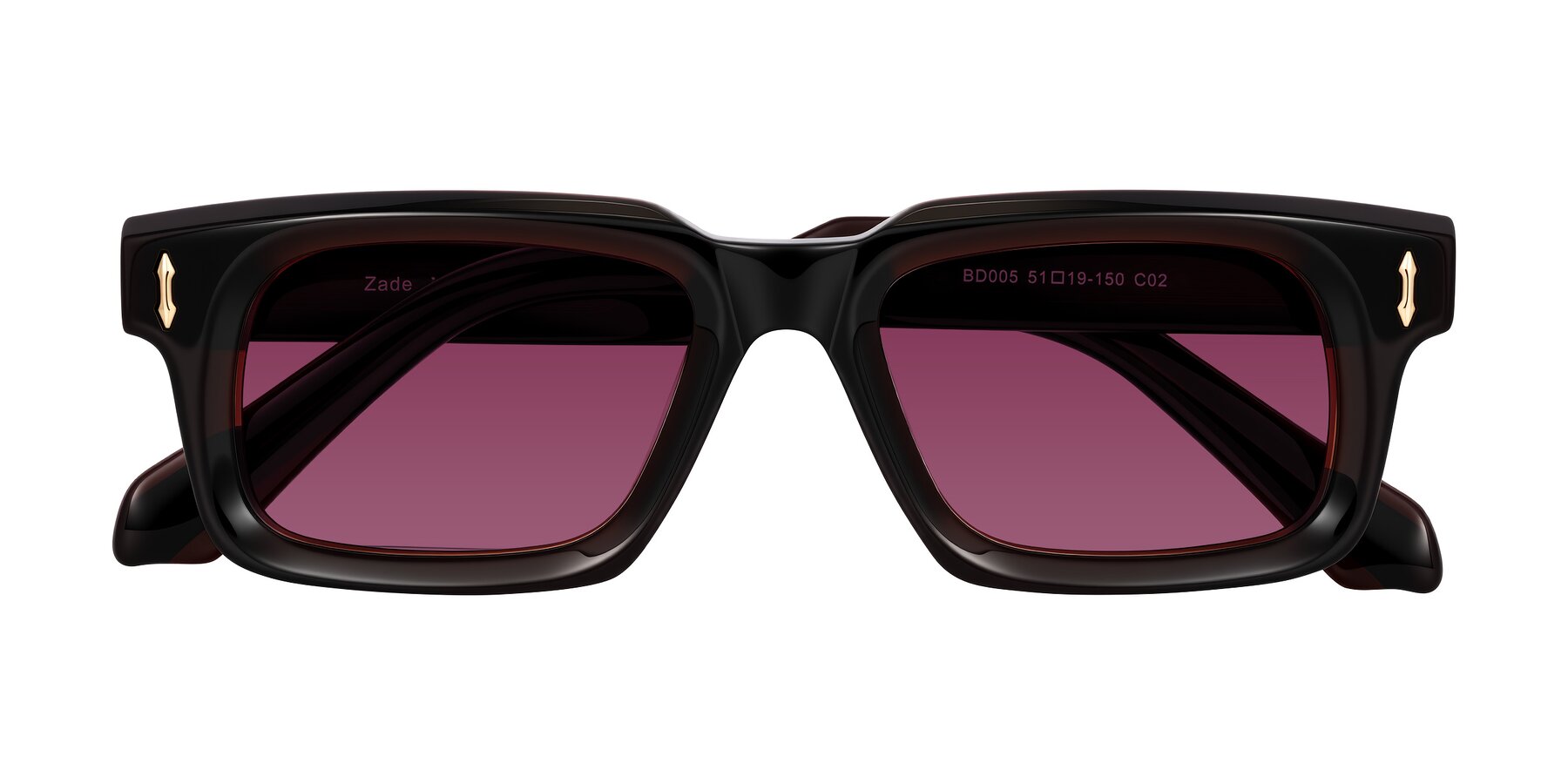 Folded Front of Zade in Translucent Brown with Wine Tinted Lenses