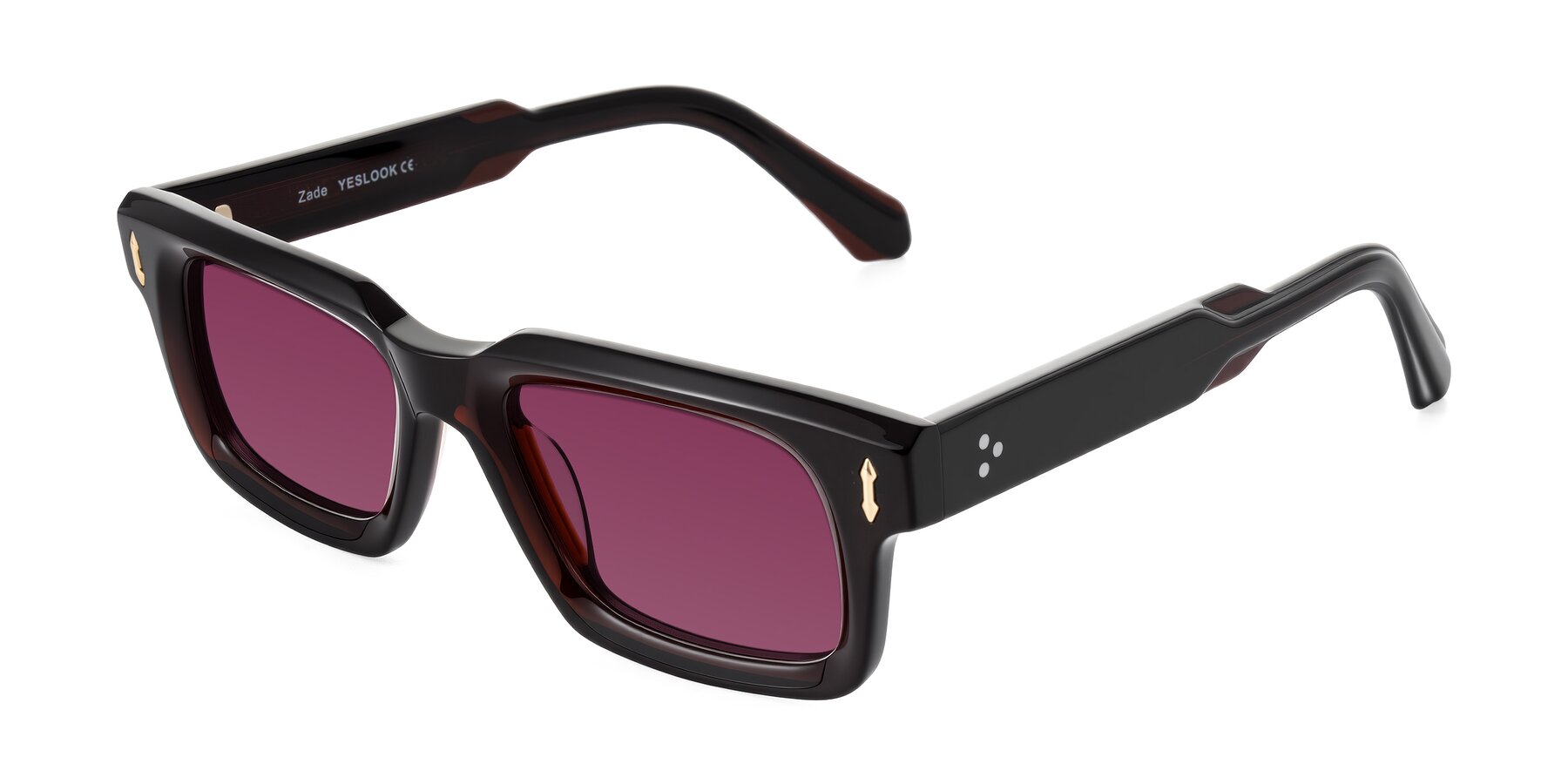 Angle of Zade in Translucent Brown with Wine Tinted Lenses