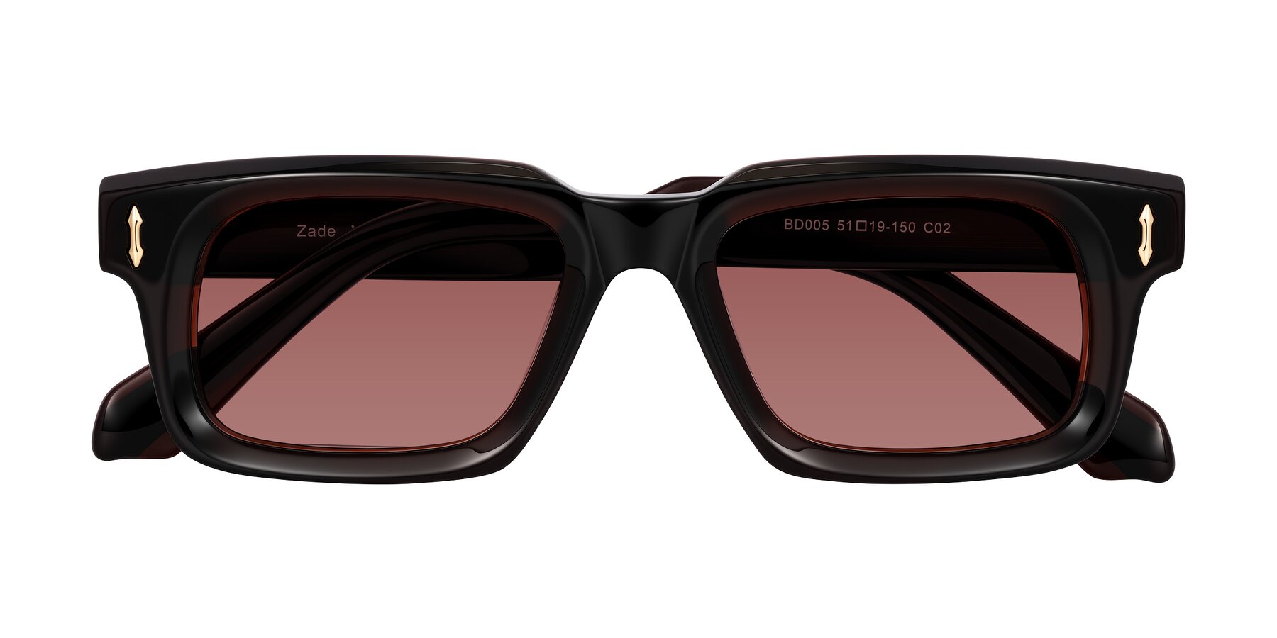 Folded Front of Zade in Translucent Brown with Garnet Tinted Lenses