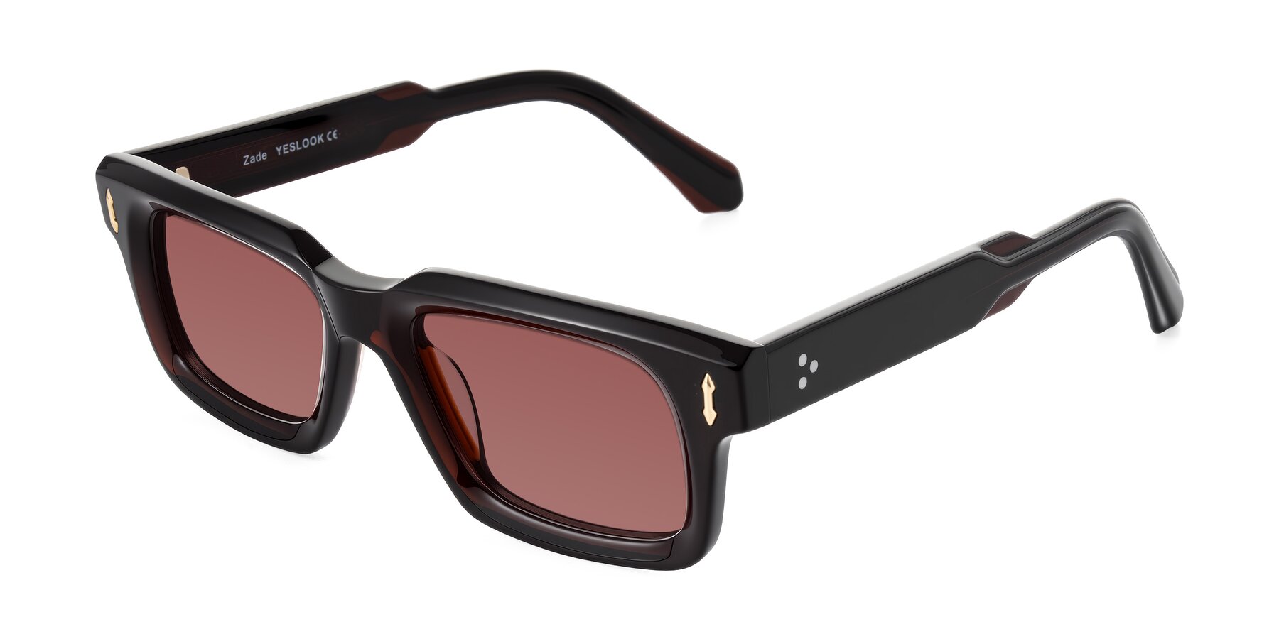 Angle of Zade in Translucent Brown with Garnet Tinted Lenses