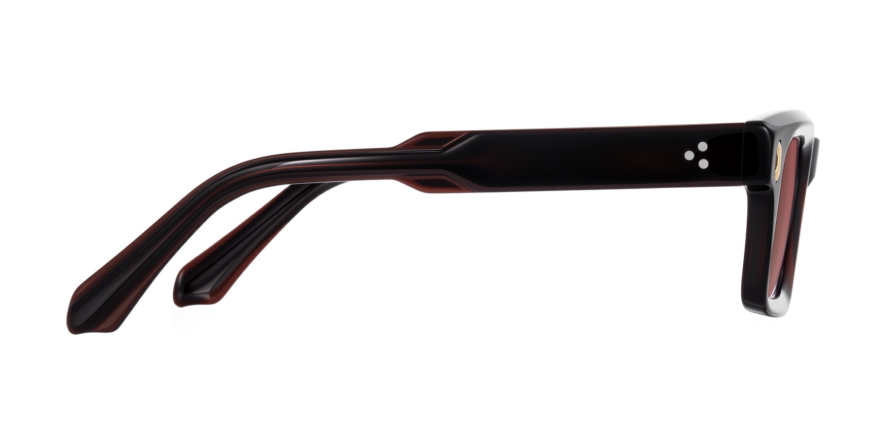 Side of Zade in Translucent Brown with Garnet Tinted Lenses