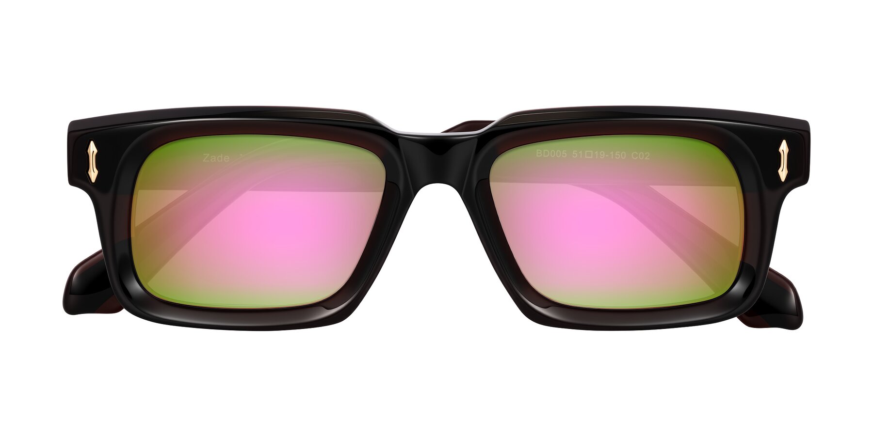 Folded Front of Zade in Translucent Brown with Pink Mirrored Lenses