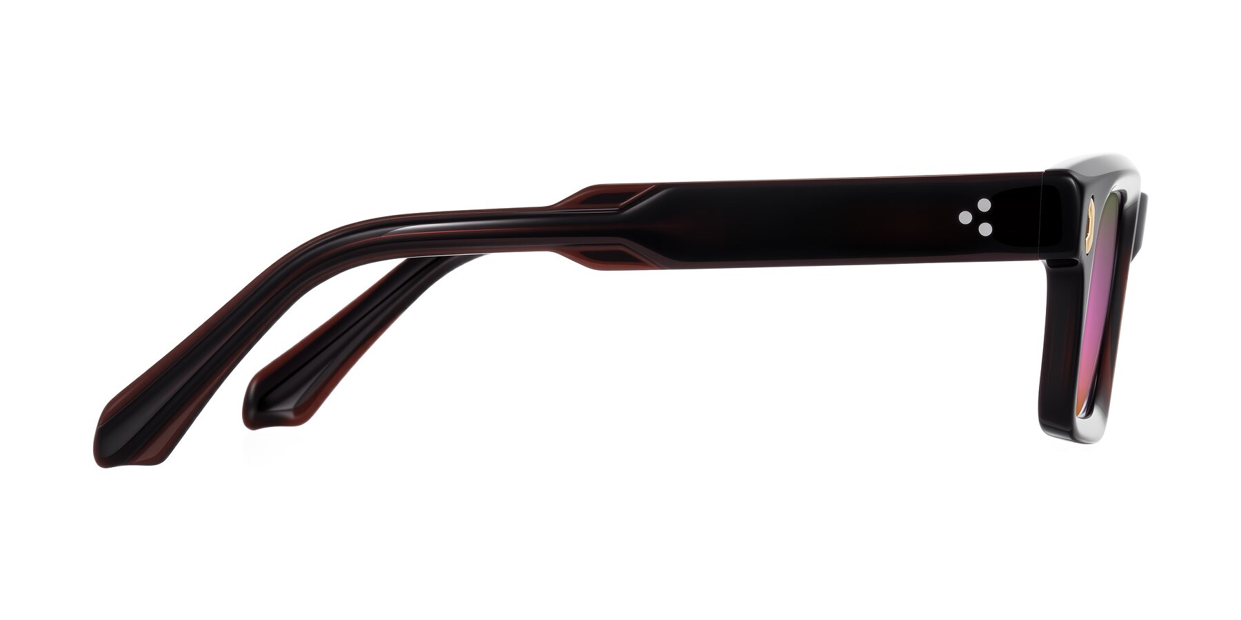 Side of Zade in Translucent Brown with Pink Mirrored Lenses