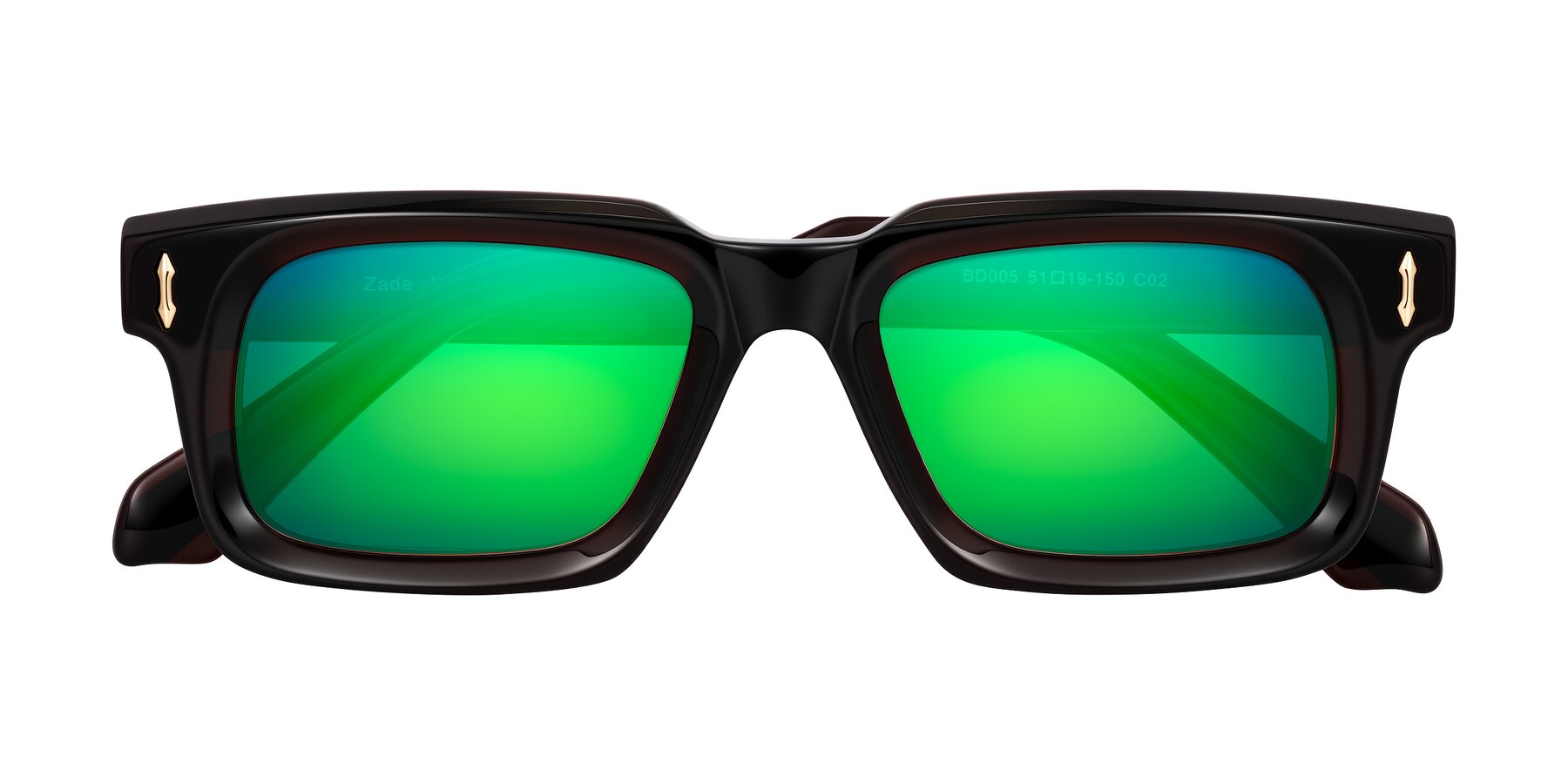 Folded Front of Zade in Translucent Brown with Green Mirrored Lenses