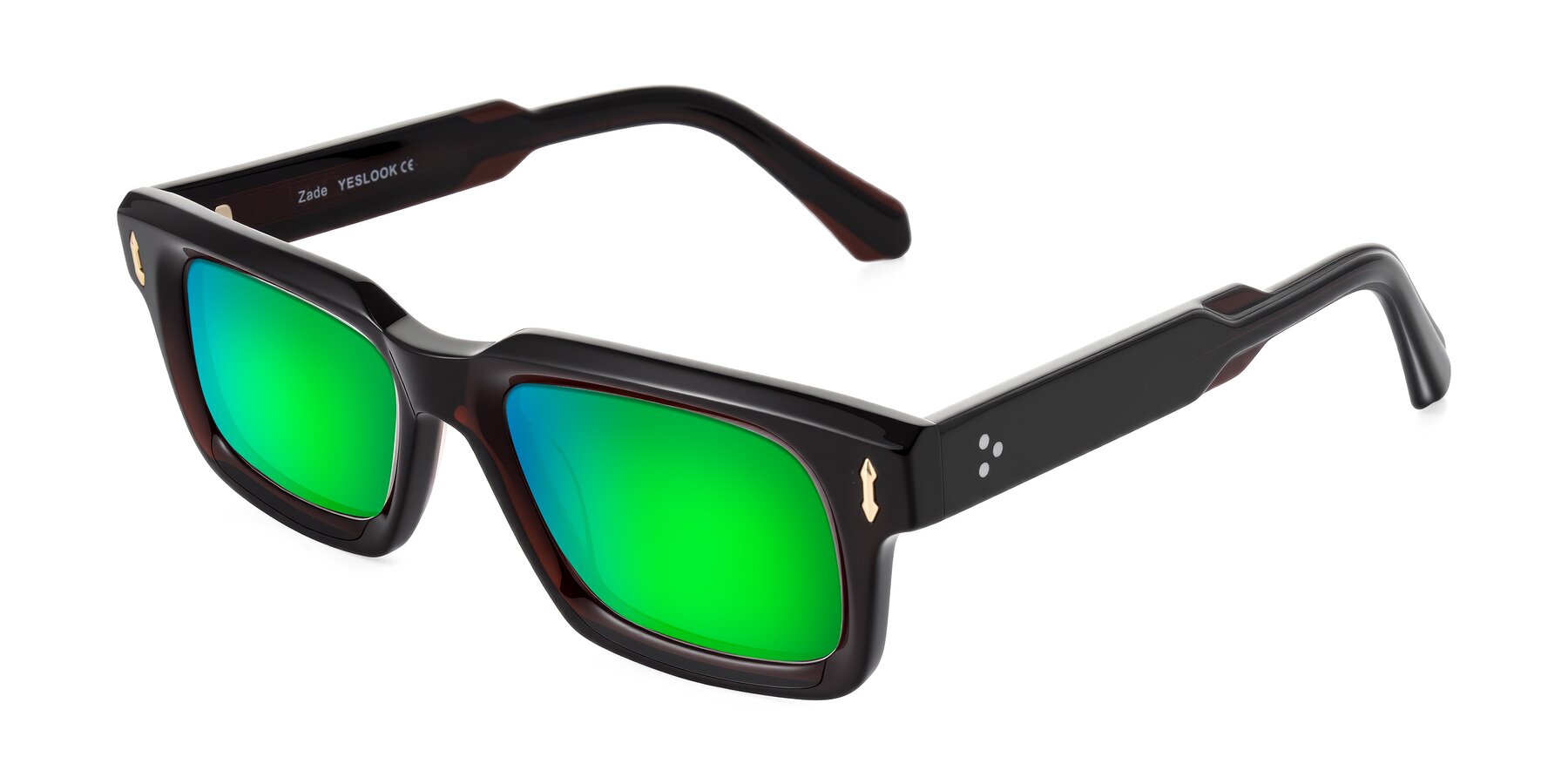 Angle of Zade in Translucent Brown with Green Mirrored Lenses