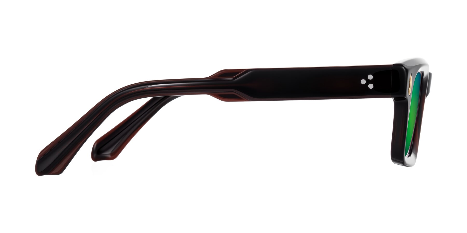 Side of Zade in Translucent Brown with Green Mirrored Lenses