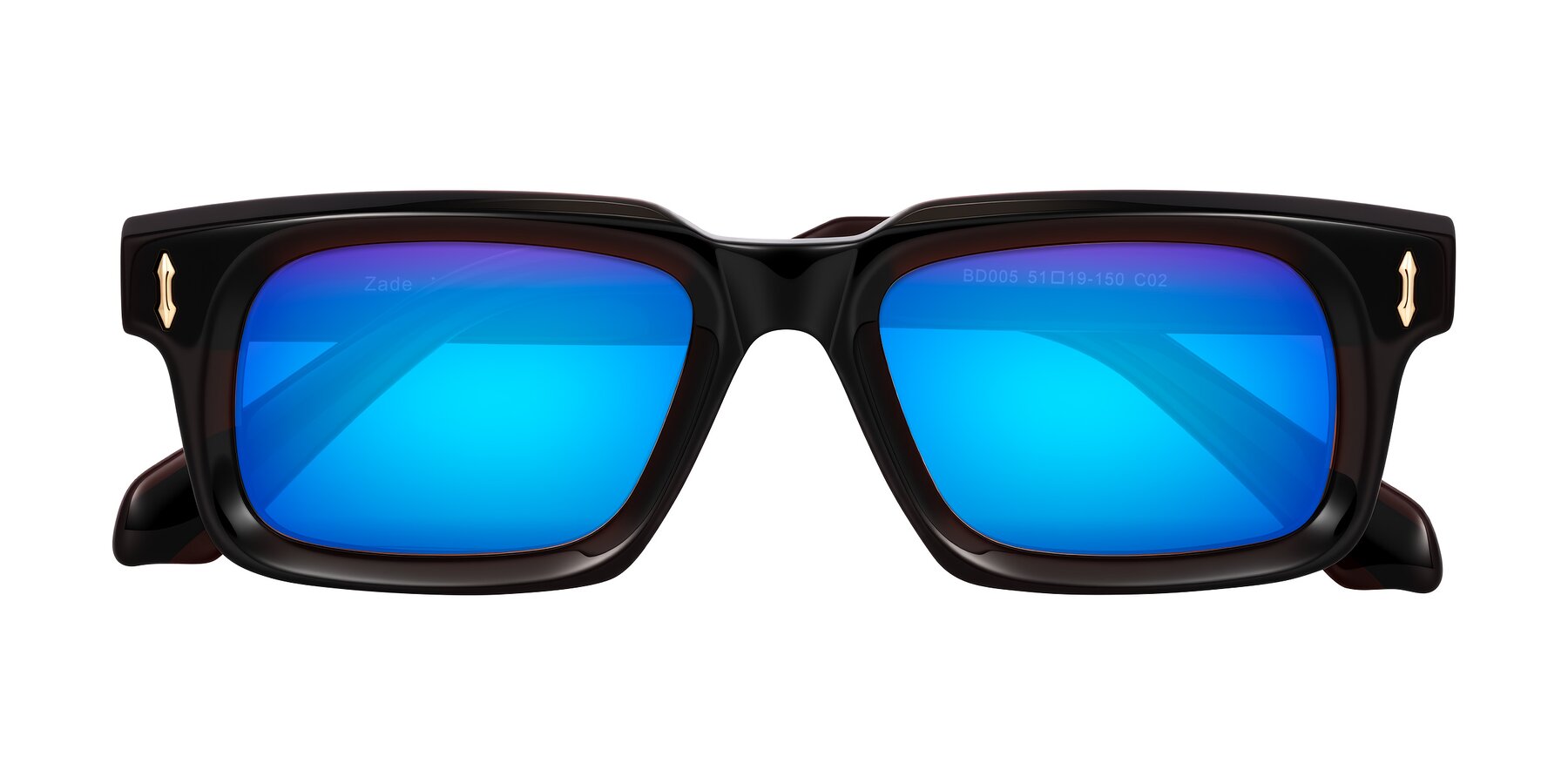 Folded Front of Zade in Translucent Brown with Blue Mirrored Lenses