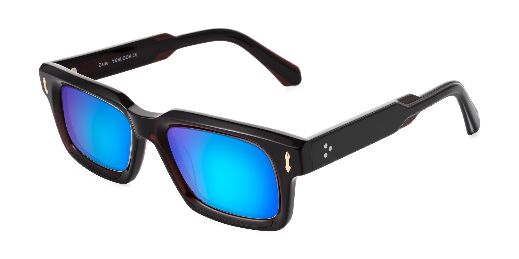 Angle of Zade in Translucent Brown with Blue Mirrored Lenses