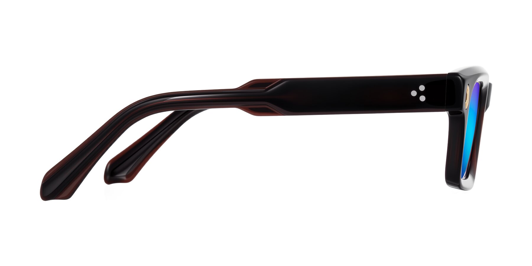 Side of Zade in Translucent Brown with Blue Mirrored Lenses