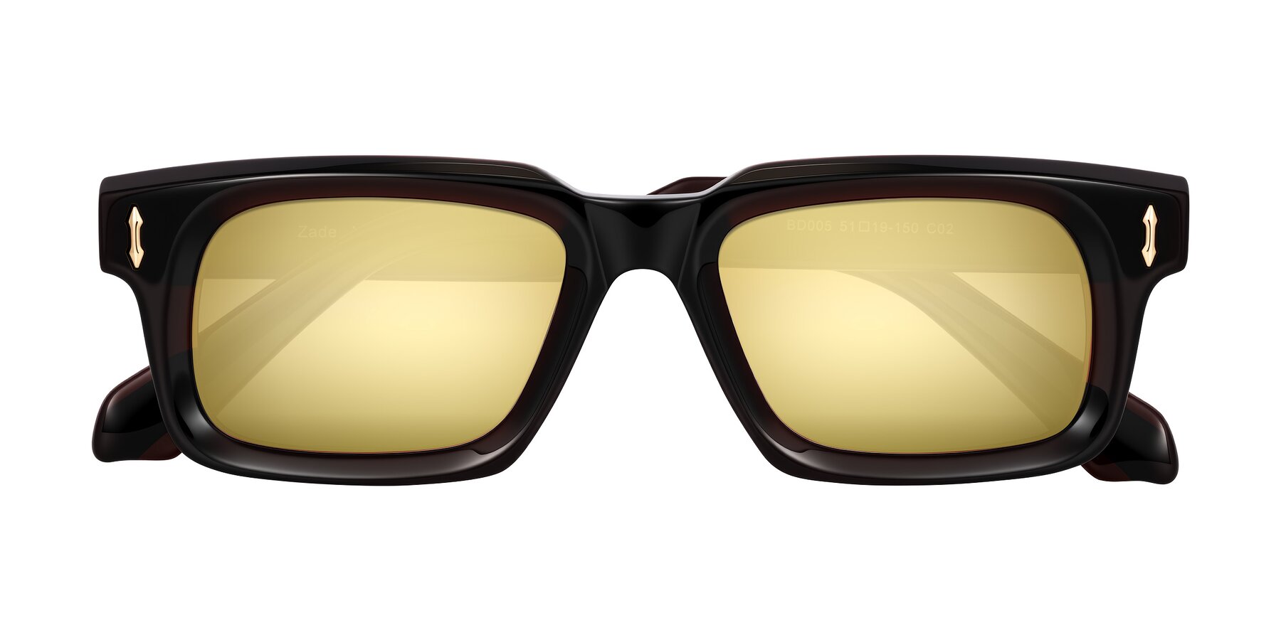 Folded Front of Zade in Translucent Brown with Gold Mirrored Lenses