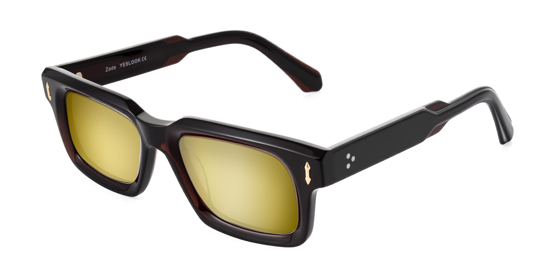 Angle of Zade in Translucent Brown with Gold Mirrored Lenses